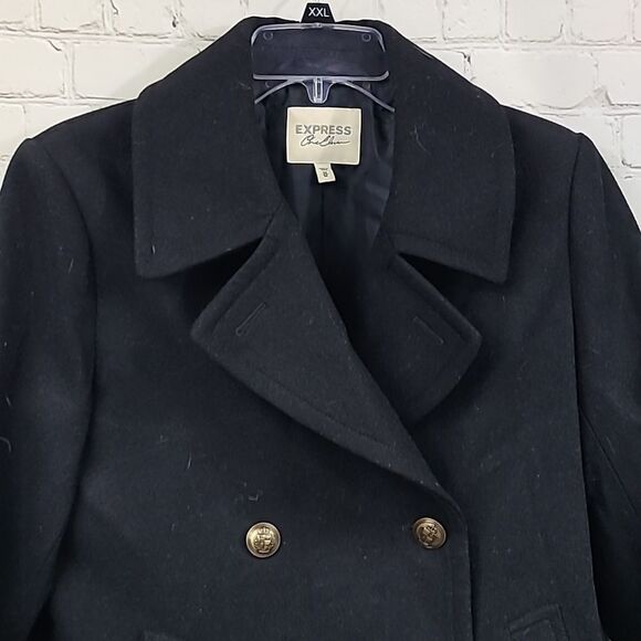 Express Black Wool Peacoat Double Breasted Classic Overcoat Heavy Winter Coat - Picture 2 of 11